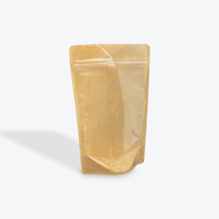 12 oz - 16 oz Kraft/Clear Stand Up Pouches - 1000 Pack - 5" x 8" x (1.5" + 1.5")