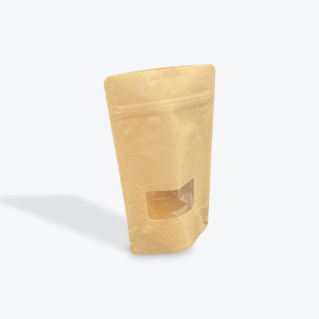 8 oz Kraft Paper Stand Up Pouches with Window - 500 Pack - 6" x 9" x (1.65" + 1.65")