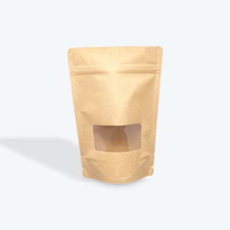 4 oz Kraft Paper Stand Up Pouches with Window - 500 Pack - 5" x 8" x (1.5" + 1.5")