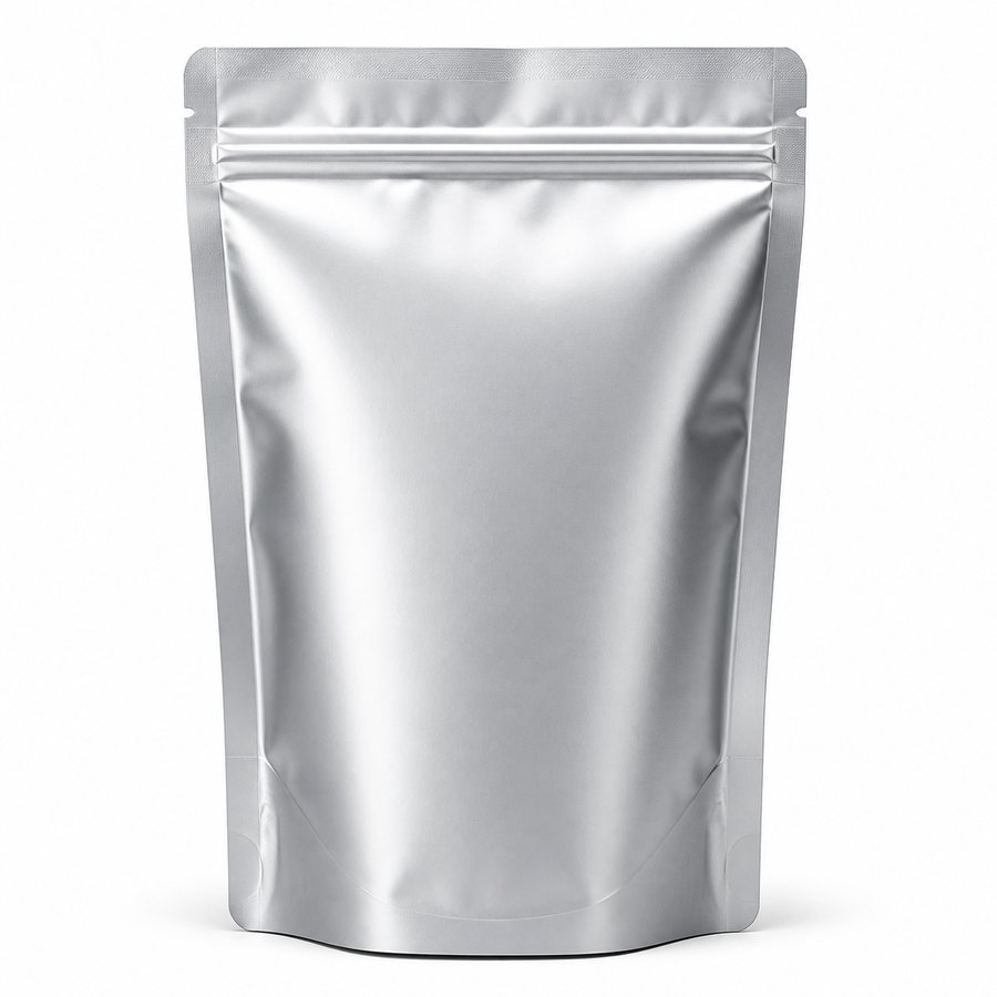 Matte silver metallized foil stand-up pouch
